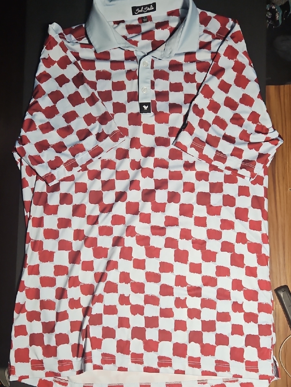 Bad Birdie Red and White Checkerboard Polo